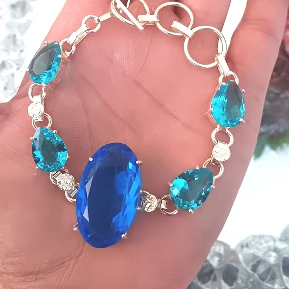 🦋Blue Topaz Gemstone Sterling Silver Bracelet Sterling Silver stamped - Picture 3 of 9